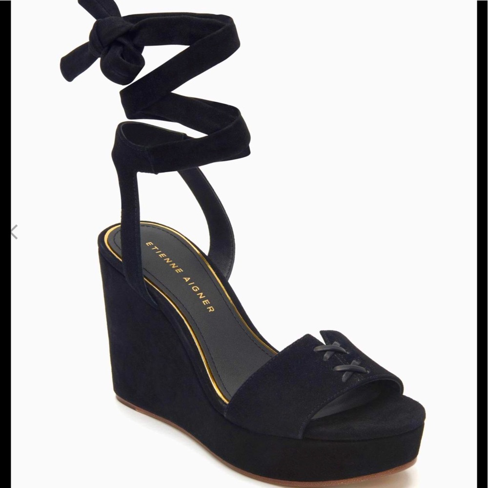 Etienne Aigner black suede Destroy platform sandals